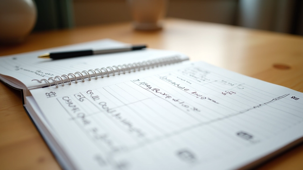 Cahier ouvert montrant un compte commun avec listes de courses et dépenses partagées notées à la main